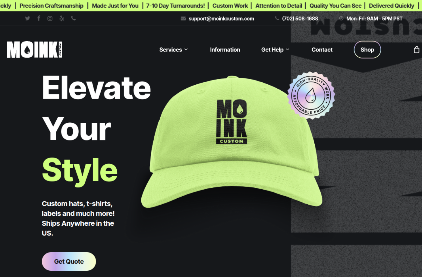 Moink Custom live website preview